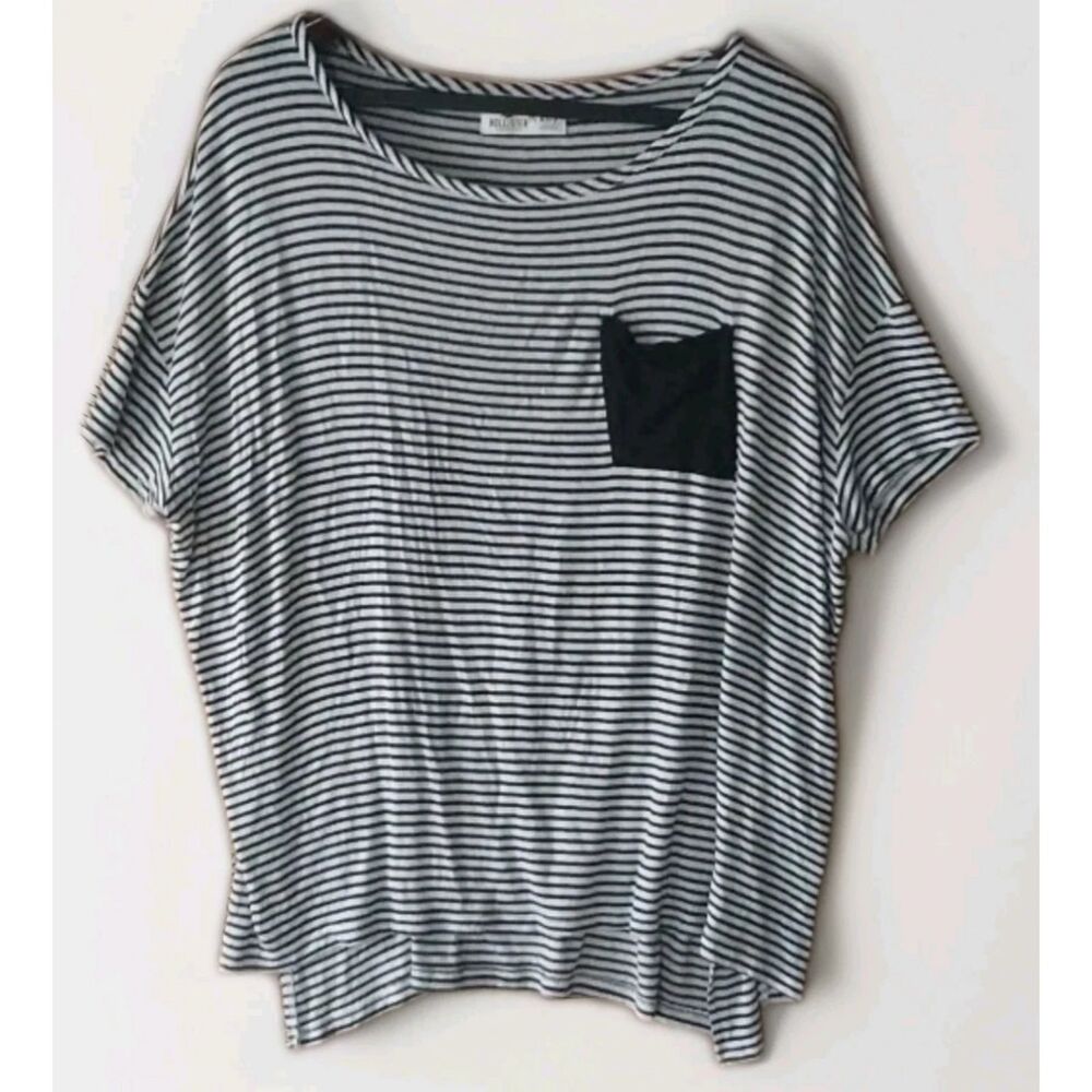 Vtg Hollister Womens XS/S Black White Striped Tee Slouch Y2K 90s Grunge Casual